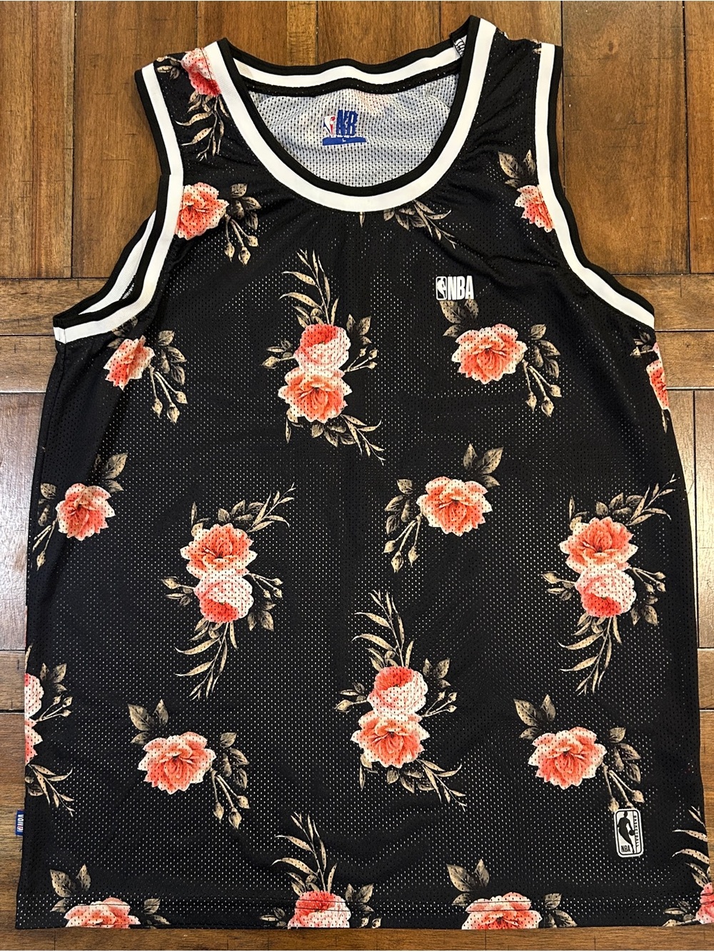 NBA Black Floral Mesh Jersey with Coral Roses